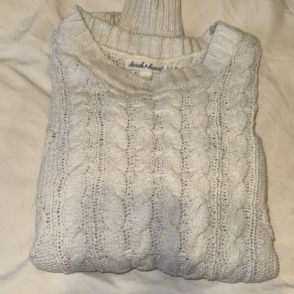 Derek Heart Women's Cream Cable Knit Turtleneck Sweater